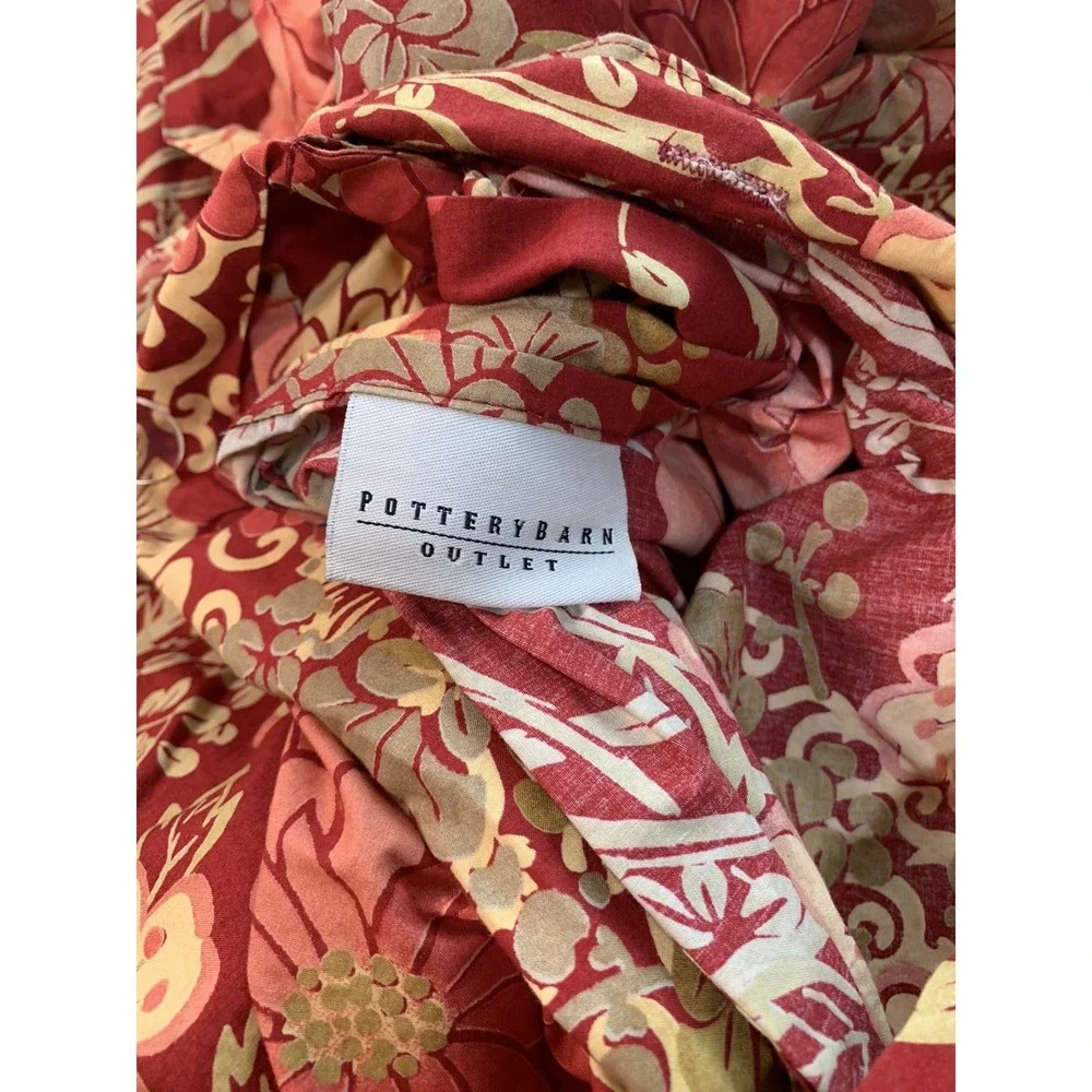 Pottery Barn Dahlia Floral King Duvet Cover Red Cotton Bedding Green Brown